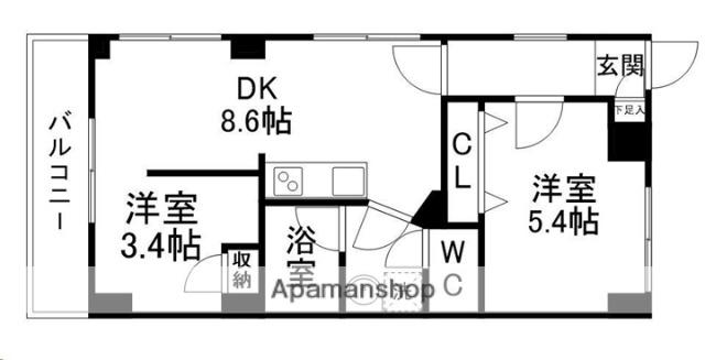 ボヌールK(2DK/5階)の間取り写真