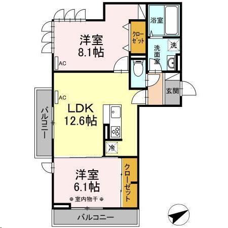 ディアコート八乙女(2LDK/3階)の間取り写真