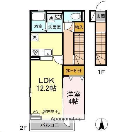 D-ROOM高松(1LDK/2階)の間取り写真