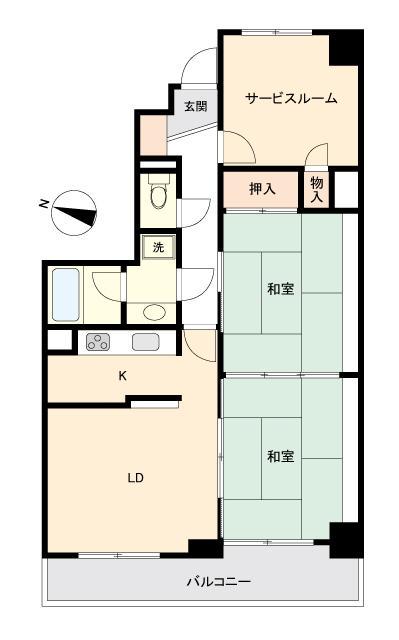 グリーンパーク小松島(2SLDK/9階)の間取り写真