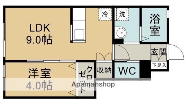 グランビュー旭ヶ丘(1LDK/1階)の間取り写真