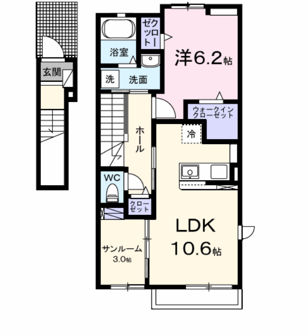 グランジェール・ベルノ(1LDK/2階)の間取り写真