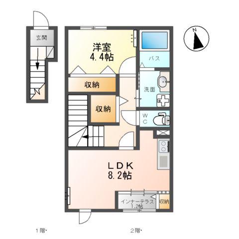 エクセレントプレイスⅡ(1LDK/2階)の間取り写真
