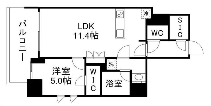 シーズンフラッツ青葉通一番町(1LDK/13階)の間取り写真