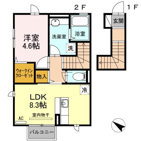 グランド・ハピネス(1LDK/2階)の間取り写真