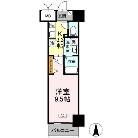 ロージェ泉中央(1K/1階)の間取り写真