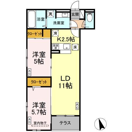 DーROOM小田原8丁目I(2LDK/1階)の間取り写真