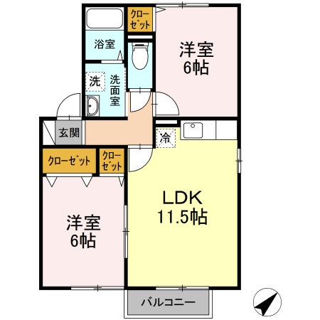 ディアコート ABC(2LDK/2階)の間取り写真