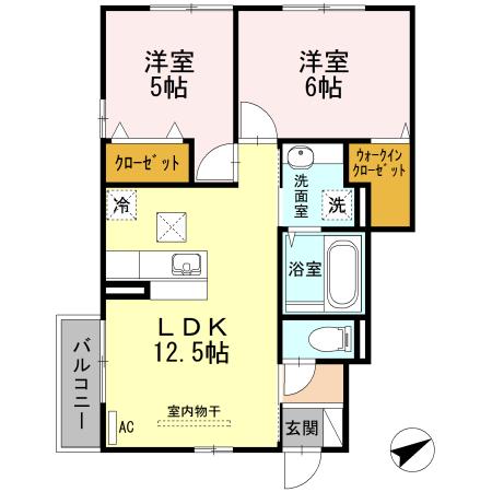 クローバーヒルズ A(2LDK/1階)の間取り写真