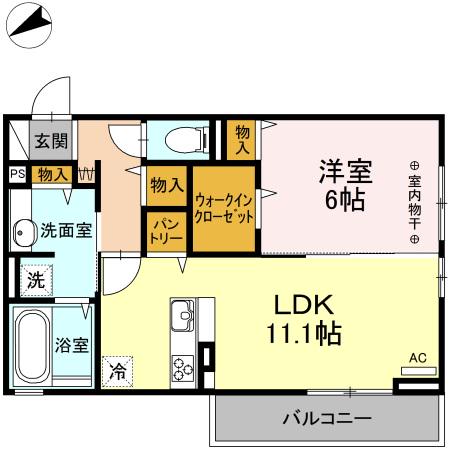HALLGREEN(1LDK/3階)の間取り写真