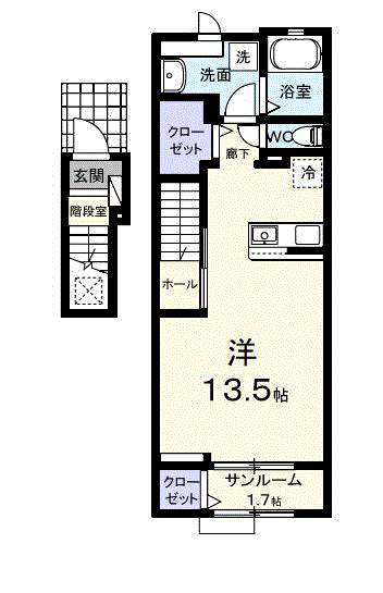 ドミール(ワンルーム/2階)の間取り写真
