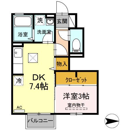 ティトリー旭ヶ丘(1DK/1階)の間取り写真