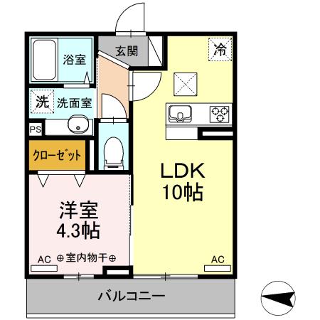 D-ROOM木町通(1LDK/1階)の間取り写真