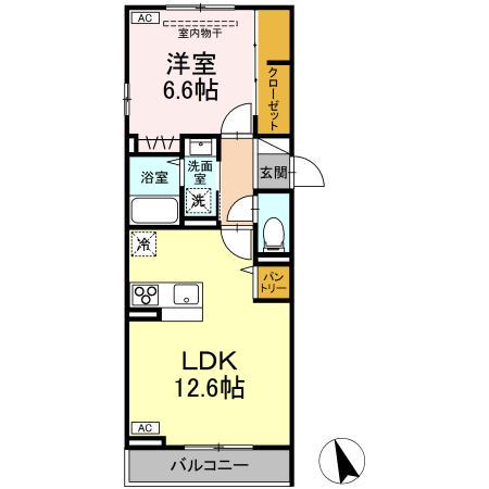 ボヌールK(1LDK/2階)の間取り写真