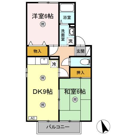 ツインコート A・B(2DK/1階)の間取り写真