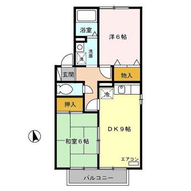 ツインコート A・B(2DK/1階)の間取り写真