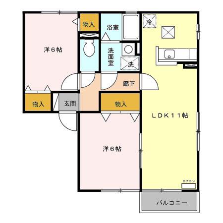 シュプルース丹野A(2LDK/1階)の間取り写真