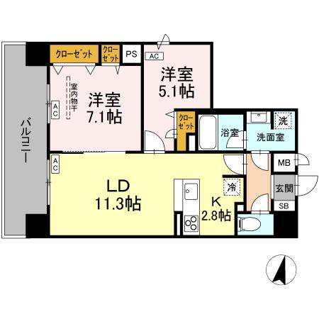 BULL HOUSE(2LDK/10階)の間取り写真