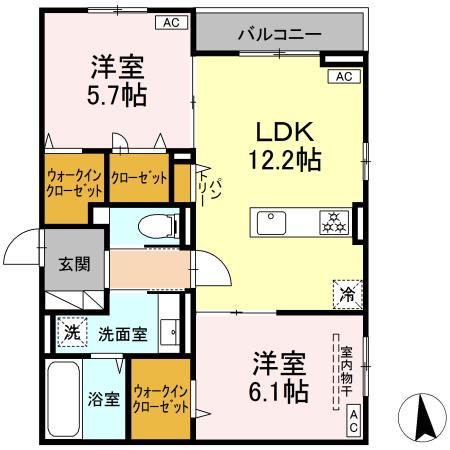 CLASSEUM仙台小田原 III(2LDK/3階)の間取り写真