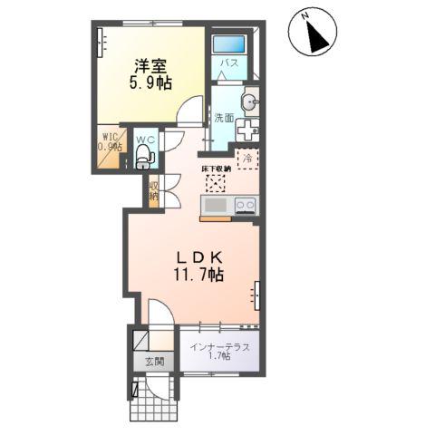 クレストコートⅡ(1LDK/1階)の間取り写真