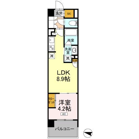 ロイヤルパークス仙台青葉通(1LDK/4階)の間取り写真