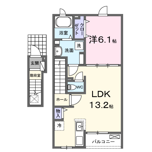 ニューライズ セキネ Ⅱ(1LDK/2階)の間取り写真