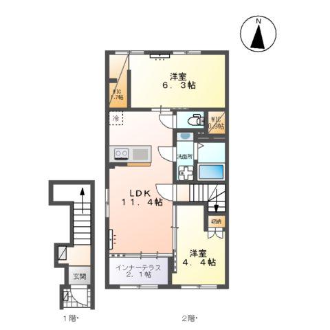 福室3丁目アパート(2LDK/2階)の間取り写真