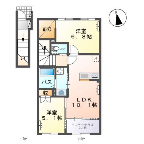 ソレイユ エ リュンヌ(2LDK/2階)の間取り写真