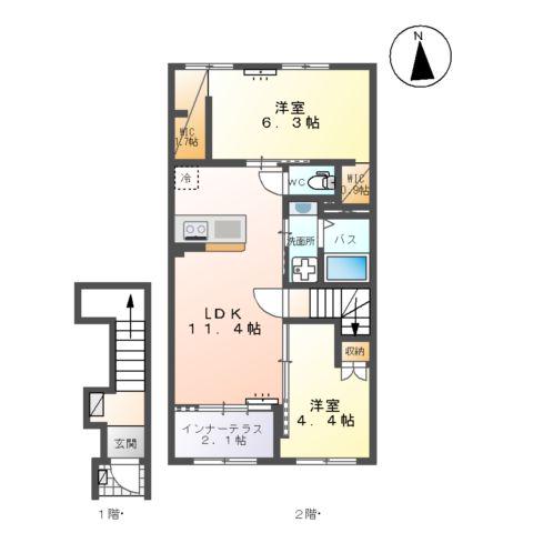小田原3丁目アパート(2LDK/2階)の間取り写真