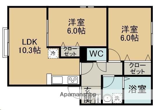 泉ケ丘4丁目2LDKアパート(2LDK/2階)の間取り写真