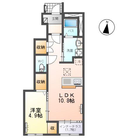 安養寺アパート(1LDK/1階)の間取り写真