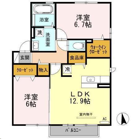 グランドコート(2LDK/2階)の間取り写真