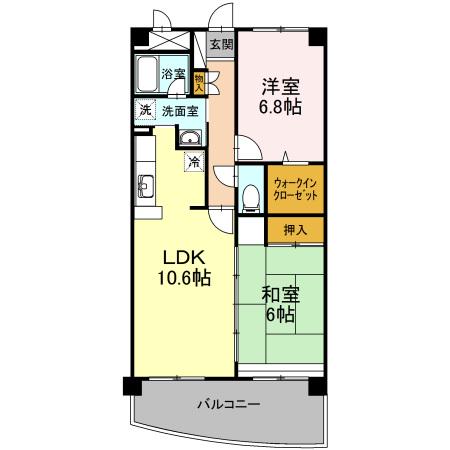 グランウィング(2LDK/4階)の間取り写真