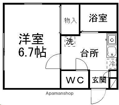 グランディール子平町(1K/1階)の間取り写真