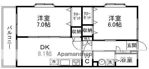 ルミエール中山(2DK/2階)の間取り写真