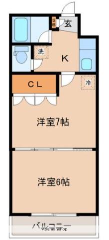 イーグルハイツ宮町(2K/3階)の間取り写真