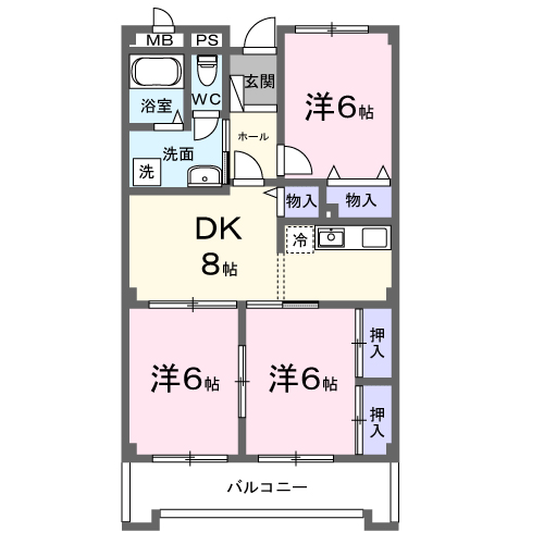 ハイツリュミエール(3DK/3階)の間取り写真