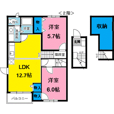 パークヴィラⅡ(2LDK/2階)の間取り写真