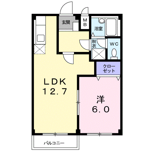 エルディム横山(1LDK/2階)の間取り写真