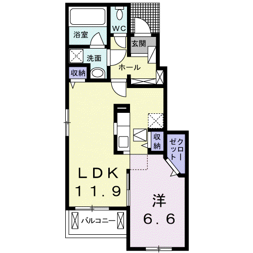 ラ・カンパネラⅢ B(1LDK/1階)の間取り写真