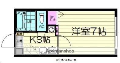 スカイヒルズ台原(1K/2階)の間取り写真