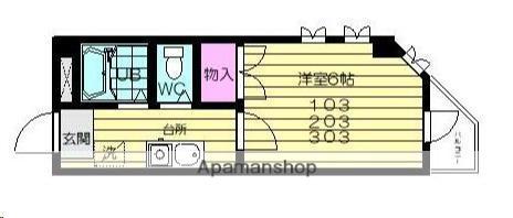 スカイヒルズ川内(1K/1階)の間取り写真