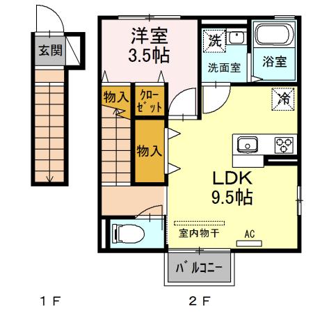 フォレスト上野山(1LDK/2階)の間取り写真