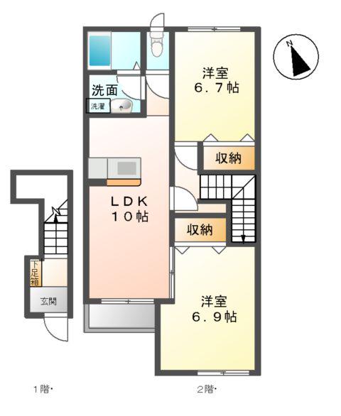 ボンヌール(2LDK/2階)の間取り写真