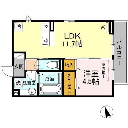 グランドール西勝山(1LDK/2階)の間取り写真