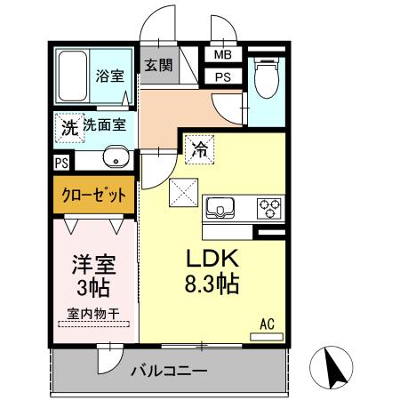 クレール八乙女(1LDK/2階)の間取り写真
