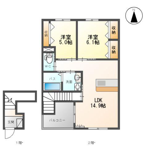 メゾン藤(2LDK/2階)の間取り写真