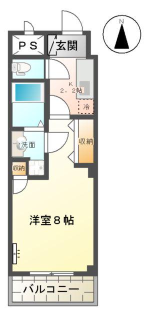 フィオーレ元茶畑Ⅱ(1K/3階)の間取り写真