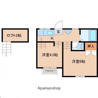 サニーライフ郡山(2K/2階)の間取り写真