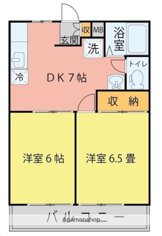 仙台市地下鉄南北線 愛宕橋駅 徒歩12分 2階建 築26年(2DK/2階)の間取り写真